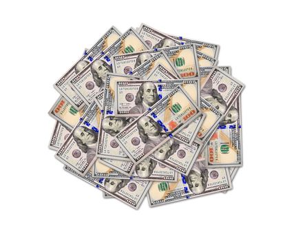 big heap of American dollars isolated on white background