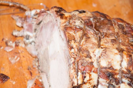 beautiful roasted pork on cutting board