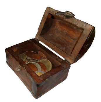 Old treasure chest isolated on white.

Picture taken on November 6, 2014.