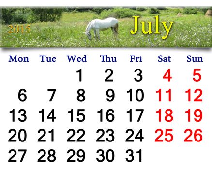 calendar for the July of 2014 on the background of summer landscape