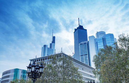 Modern skyline of Frankfurt, Germany financial business district.