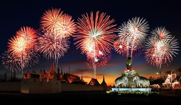 beautiful firework over the temple