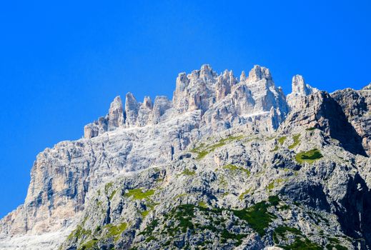 Beautiful landscape of Dolomites. Mountains and Trees in summer season.