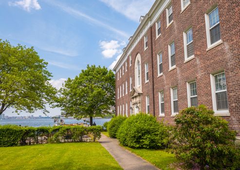 Governors Island buildings and vegetation.