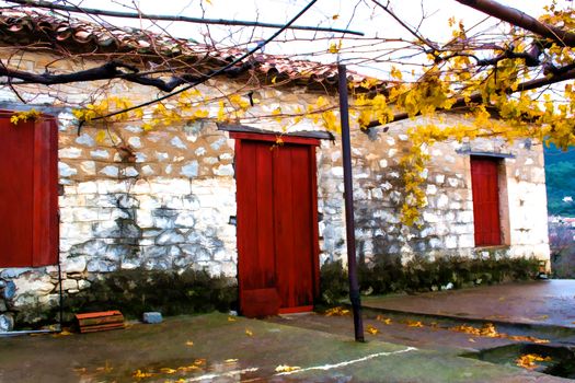 Traditional vintage house in the winter