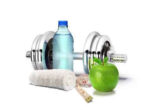 Fitness Concept with Dumbbell and Apple