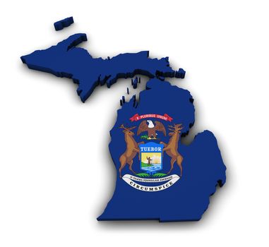 Shape 3d of Michigan state map with flag isolated on white background.