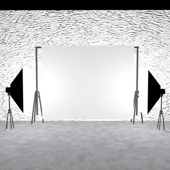 Photographic stage with softboxes, 3d render