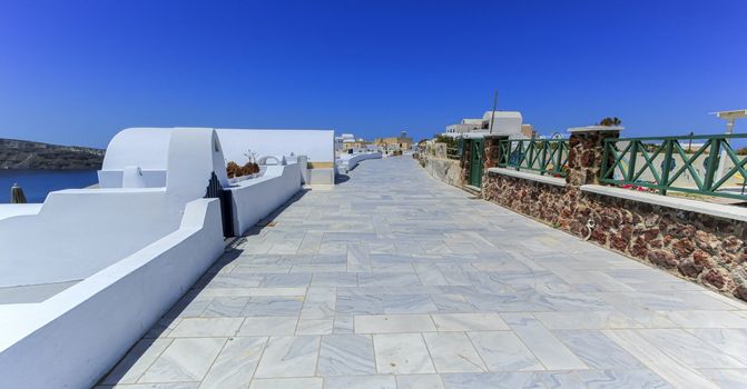 Pedestrian way by beautiful day, Oia, Santorini, Greece