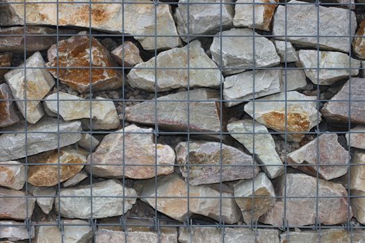 Rock basket (gabions) filled with quartzite stone