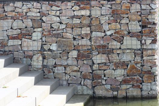 Rock basket (gabions) filled with quartzite stone 