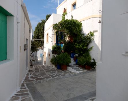 A view of a narrow alley in Paros Island, Greece.

Picture taken on August 29, 2011.