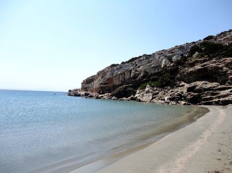 View of a Greek deserted Beach in Despotiko Island, Greece.

Picture taken on September 1, 2011.