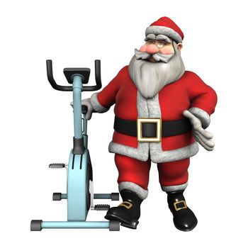 3D digital render of a Santa ready to exercise on a bike isolated on white background