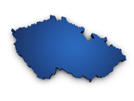 Shape 3d of Czech Republic map colored in blue and isolated on white background.
