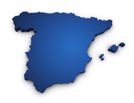 Shape 3d of Spain map colored in blue and isolated on white background.