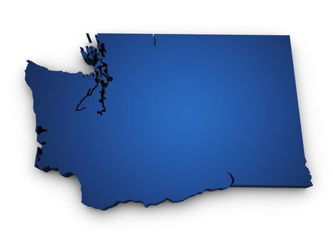 Shape 3d of Washington map colored in blue and isolated on white background.