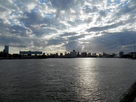 Distant view of Rotterdam city from the banks of Rotte river, Rotterdam, The Netherlands.

Picture taken on August 11, 2013.