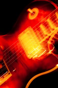 motion blur closeup of an electric guitar