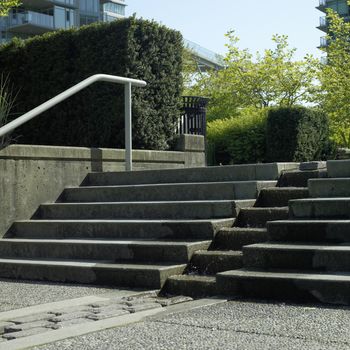Concrete steps leading to an urban park