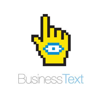 Pixelated cursor icon with an eye, internet website concept