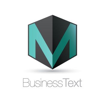 Letter M in a black cube box business icon