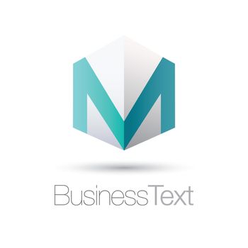Letter M in a white cube box business icon