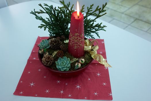 Christmas decoration on a table in closeup view                               