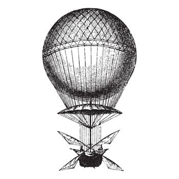 Ancient style engraving of a hot air balloon