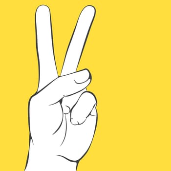 Conceptual vectr illustration of victory hand sign on yellow background