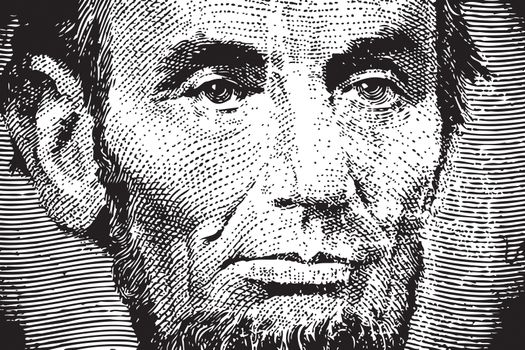 Vector engraved portrait of Abraham Lincoln from the US dollar bill