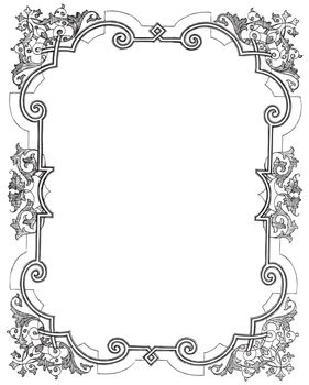 Ancient style engraving of a vintage frame with floral decorations