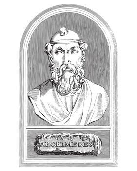 Ancient style engraving portrait of Archimedes, the famous ancient Greek physicist and mathematician