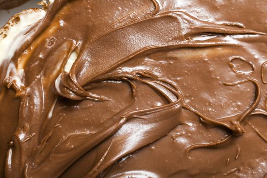 Closeup of a slice of bread with chocolate cream