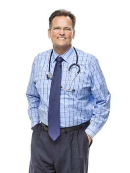 Handsome Smiling Male Doctor with Stethoscope Isolated on a White Background.