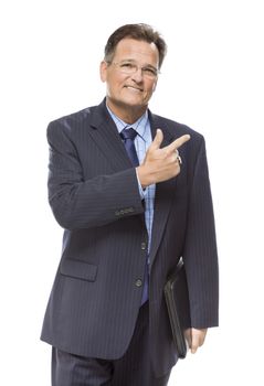 Handsome Businessman Pointing to the Side Isolated on a White Background.