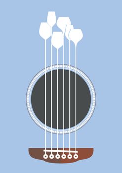 Conceptual creative illustration with acoustic guitar hole and wine glasses as the strings