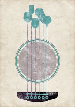 Conceptual creative illustration with acoustic guitar hole and wine glasses as the strings