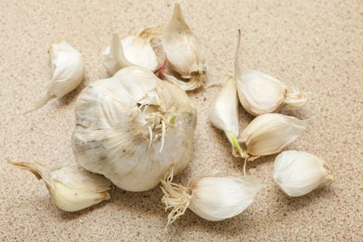 Garlic on wooden table