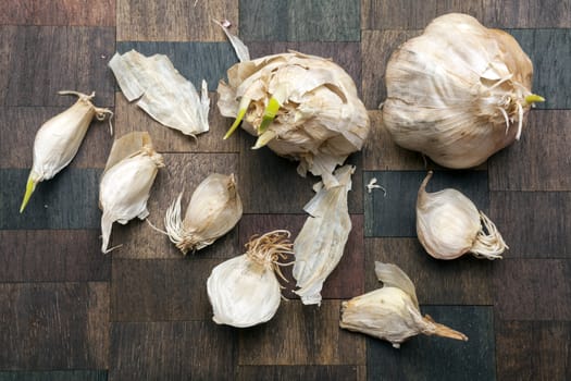 Garlic on wooden table