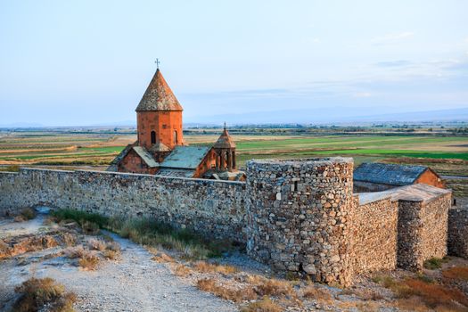 Monastery at the hill of khor virap in the ararat valley, armenia