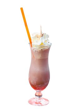 Sundae, iced coffee with cream and waffle on a white background. 