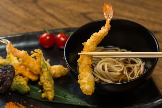 Japanese Cuisine. Tempura Shrimps with Vegetables. Shallow dof. 