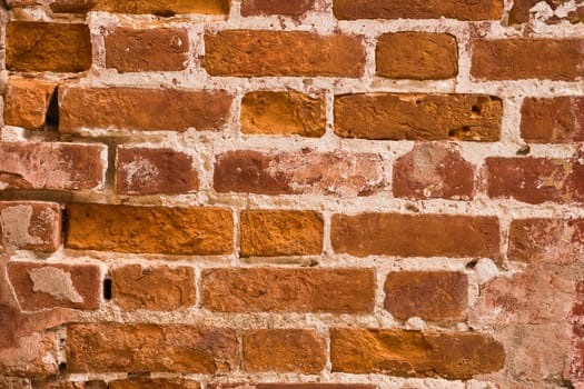 texture of the old wall of red brick closeup