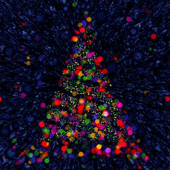 Christmas abstract bokeh tree on blue balls background