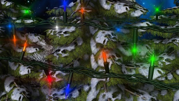 Winter Christmas fir tree with glowing lights