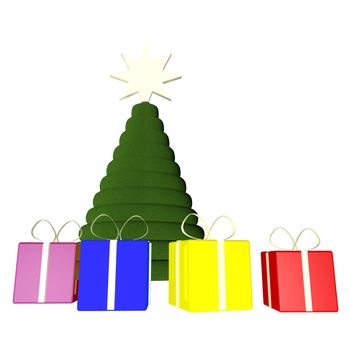 Christmas tree with gifts, isolated over white, 3d render