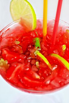 Strawberry mohito cocktail close up