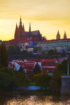 Old Prague cityscape in the evening at sunset