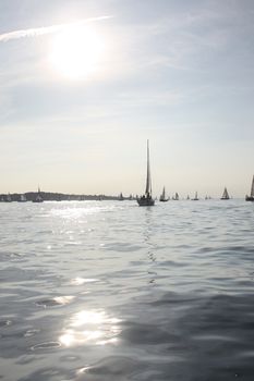 yacht sailboats sailing on a calm sunny day on the solent